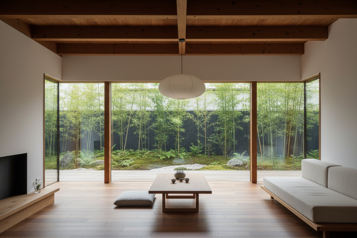 Japanese zen home with windows